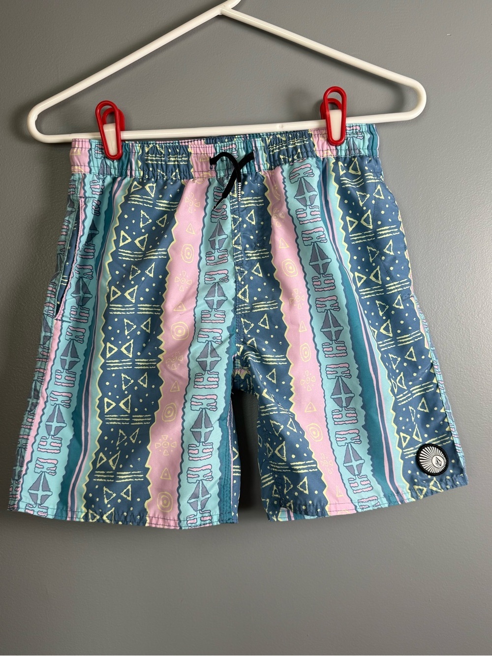 Volcom Lido Print Netted Boardshorts Crete Blue Abstract Tribal Boys Sz M 10/11